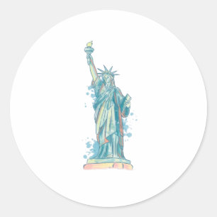 STICKER ROND STATUE DE LIBERTÉ EN COULEUR D'EAU