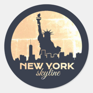 Sticker Rond Statue de Silhouette de Liberty Skyline de New Yor