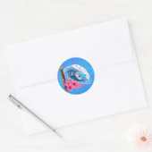 Sticker Rond Statue De Surfer Et Tiki (Enveloppe)
