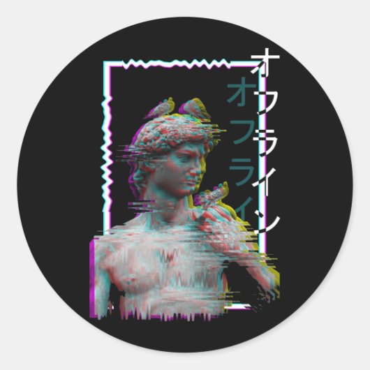 Sticker Rond Statue grecque Ancien Vaporwave Synthwave Glitch (Devant)