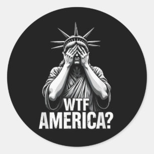 Sticker Rond Statue Patriotique 4 juillet Liberté Avec Amérique