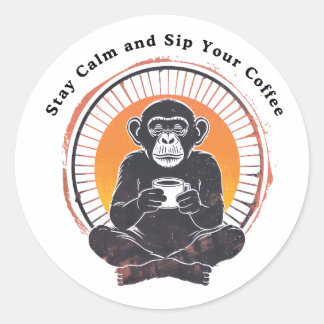 Sticker Rond Stay Calm and Sip Your Coffee Design