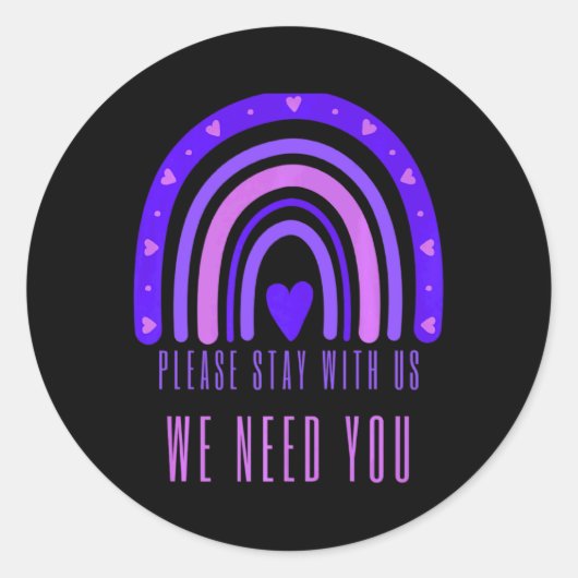 Sticker Rond Stay With Us Rainbow 988 Suicide Prevention (Devant)