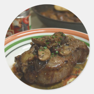 Sticker Rond Steak Avec Champignons Shitaki