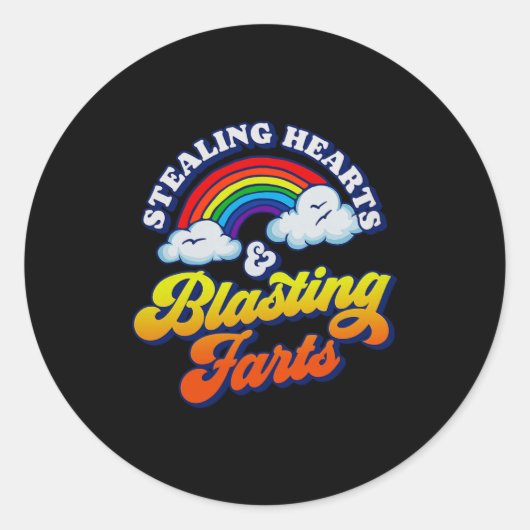 Sticker Rond Stealing Hearts & Blasting Farts Funny Rainbow (Devant)