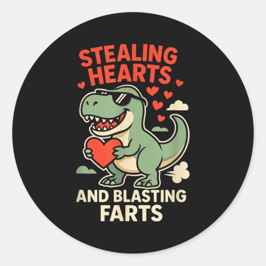 Sticker Rond Stealing Hearts And Blasting Farts Trex Childrens (Devant)