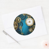 Sticker Rond Steampunk Arrière - plan turquoise avec Gears (Enveloppe)