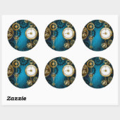 Sticker Rond Steampunk Arrière - plan turquoise avec Gears (Feuille)