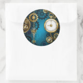Sticker Rond Steampunk Arrière - plan turquoise avec Gears (Sac)