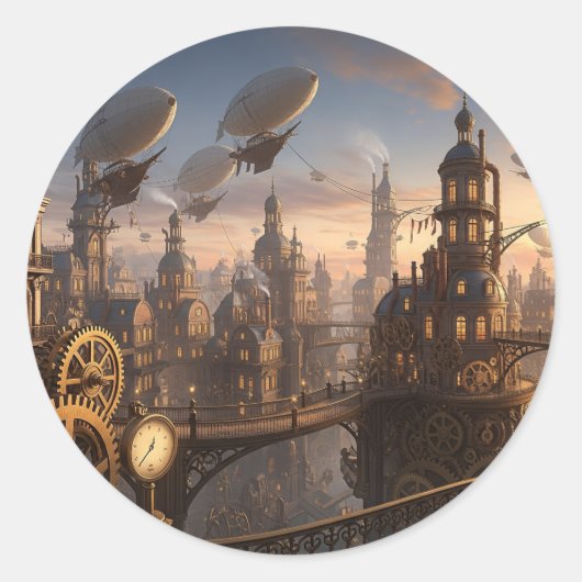 Sticker Rond Steampunk Clockwork City (Devant)