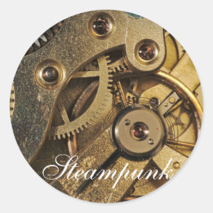 Sticker Rond Steampunk : Coeur laiton. Mécanisme de surveillanc
