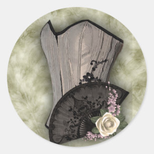 Sticker Rond Steampunk Corset and Fan Goth Wedding