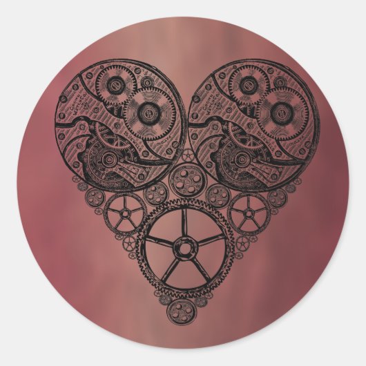 Sticker Rond Steampunk Horloge OEuvres et Coeur d'engrenage (Devant)