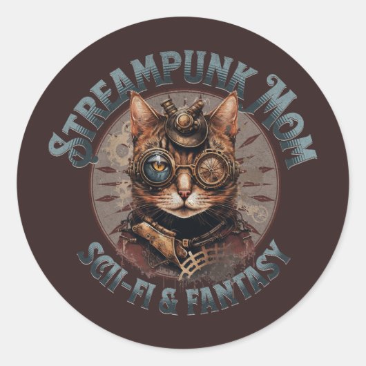 Sticker Rond Steampunk Maman Chat (Devant)