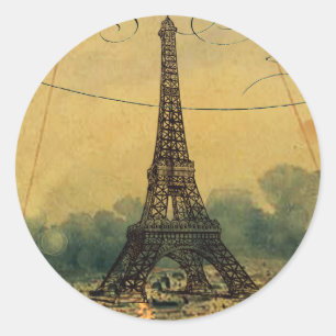 Sticker Rond Steampunk Tour Eiffel & Ballon Air Chaud