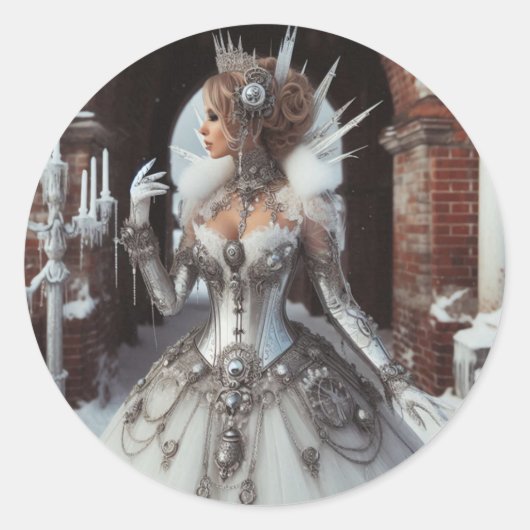 Sticker Rond Steampunk Victorian Industrial Winter Ice Queen (Devant)