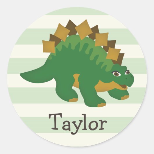 Sticker Rond Stegosaurus sur Pastel Green Stripes (Devant)