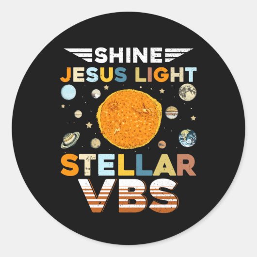 Sticker Rond Stellar Bible School VBS Shine Jesus Light Christi (Devant)