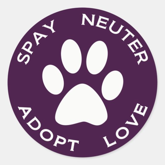Sticker Rond Stérilisez le neutre adoptent l'amour (Devant)