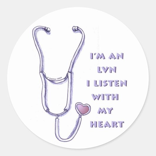 Sticker Rond Stethoscope Coeur LVN Infirmière (Devant)