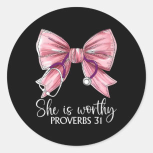 Sticker Rond Stethoscope Coquette Bow Elle Vaut Le Chrétien B