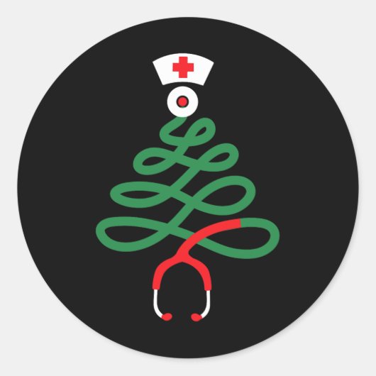Sticker Rond stéthoscope noël arbre infirmière drôle infirmière (Devant)