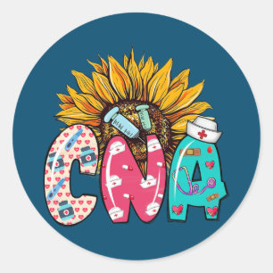 Sticker Rond Stéthoscope Tournesol Infirmière CNA Chapeau Drôle