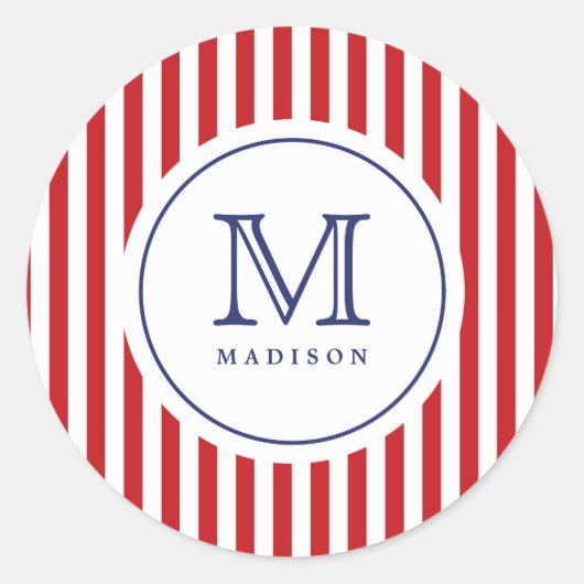 Sticker Rond Stick 4 juillet Red Stripes Monogram Party (Devant)