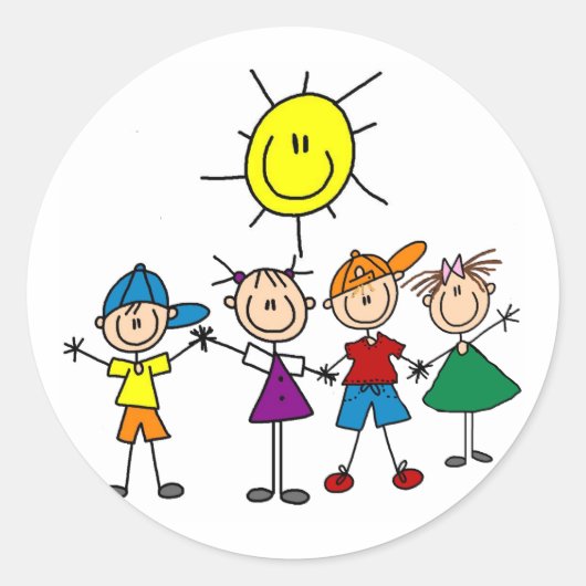 Sticker Rond Stick à main Figure Enfants Tshirts et cadeaux (Devant)