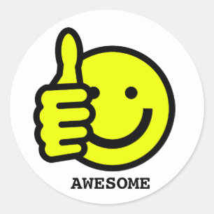 Sticker Rond Stick à visage jaune avec pouce de texte personnal