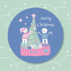 Sticker Rond Stick bleu arbre décoratif à l'ours polaire