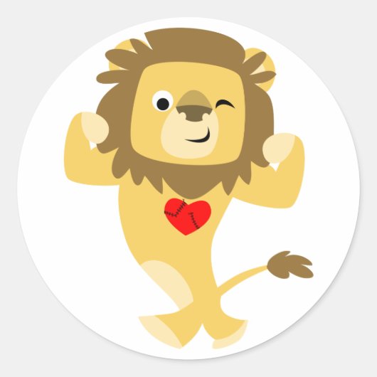 Sticker Rond Stick Cartoon Lion Coeur mignon (Devant)