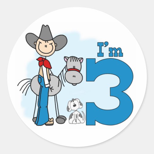 Sticker Rond Stick Cowboy 3e anniversaire (Devant)