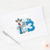 Sticker Rond Stick Cowboy 3e anniversaire (Enveloppe)