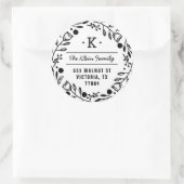 Sticker Rond Stick d'adresse de monogramme de couronne de Whims (Sac)