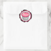 Sticker Rond Stick d'anniversaire de Cupcake rose - Zèbre noir  (Sac)