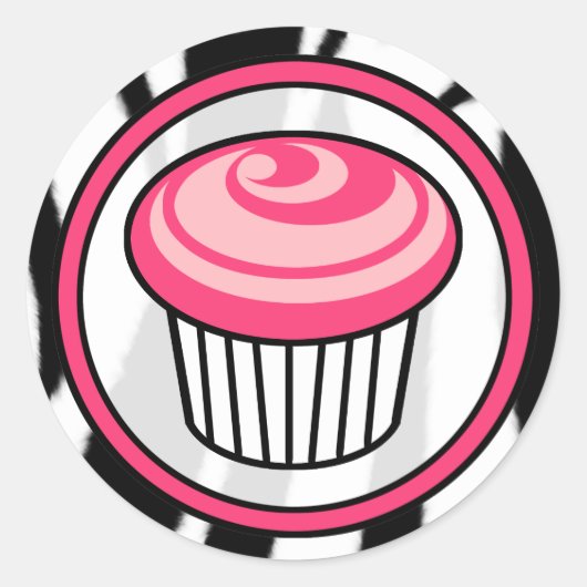 Sticker Rond Stick d'anniversaire de Cupcake rose - Zèbre noir  (Devant)