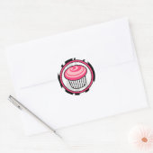 Sticker Rond Stick d'anniversaire de Cupcake rose - Zèbre noir  (Enveloppe)