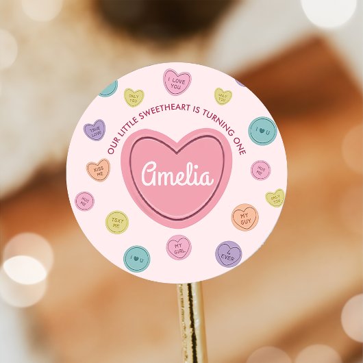 Sticker Rond Stick d'Anniversaire rose bonbon Valentine