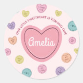 Sticker Rond Stick d'Anniversaire rose bonbon Valentine (Devant)