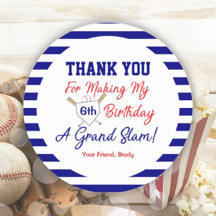 Sticker Rond Stick de baseball Anniversaire Bleu et Rouge rond