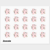 Sticker Rond Stick de cochon de danse caricaturale mignon (Feuille)