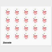 Sticker Rond Stick de cochon de dessin mignon (Feuille)