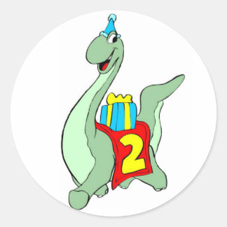 Sticker Rond Stick de dinosaure de fête du 2e anniversaire