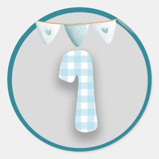 Sticker Rond Stick de fête d'anniversaire bleu En vichy plaid (Devant)