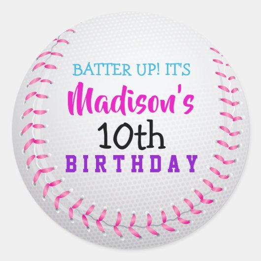 Sticker Rond Stick de fête d'anniversaire de BASEBALL ROSE (Devant)