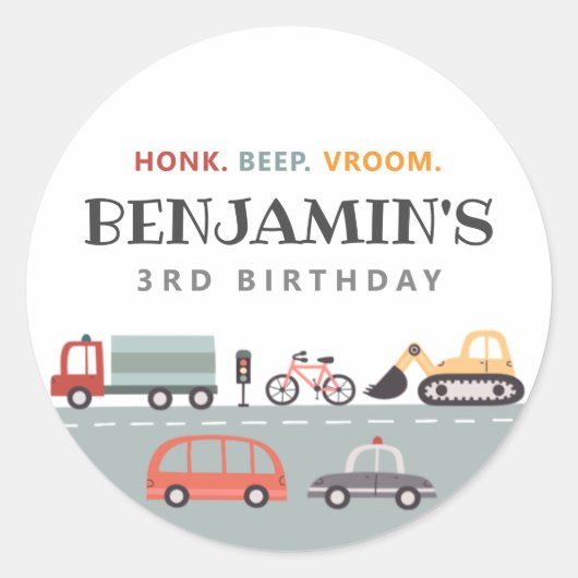 Sticker Rond Stick de fête d'anniversaire du transport moderne (Devant)