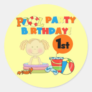 Sticker Rond Stick de la fête de la piscine 1er anniversaire