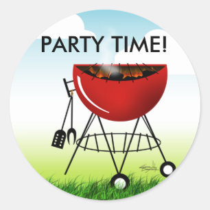 Sticker Rond Stick de l'heure du barbecue Grill Party