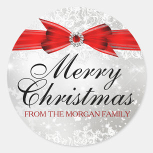 Sticker Rond Stick de Noël Rouge en Argent Lace & Bow